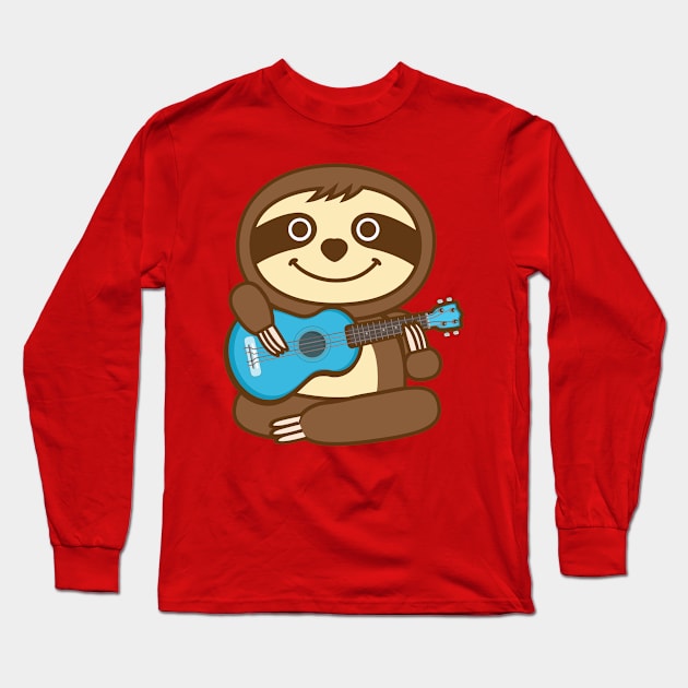 Sloth Ukulele Long Sleeve T-Shirt by Plushism